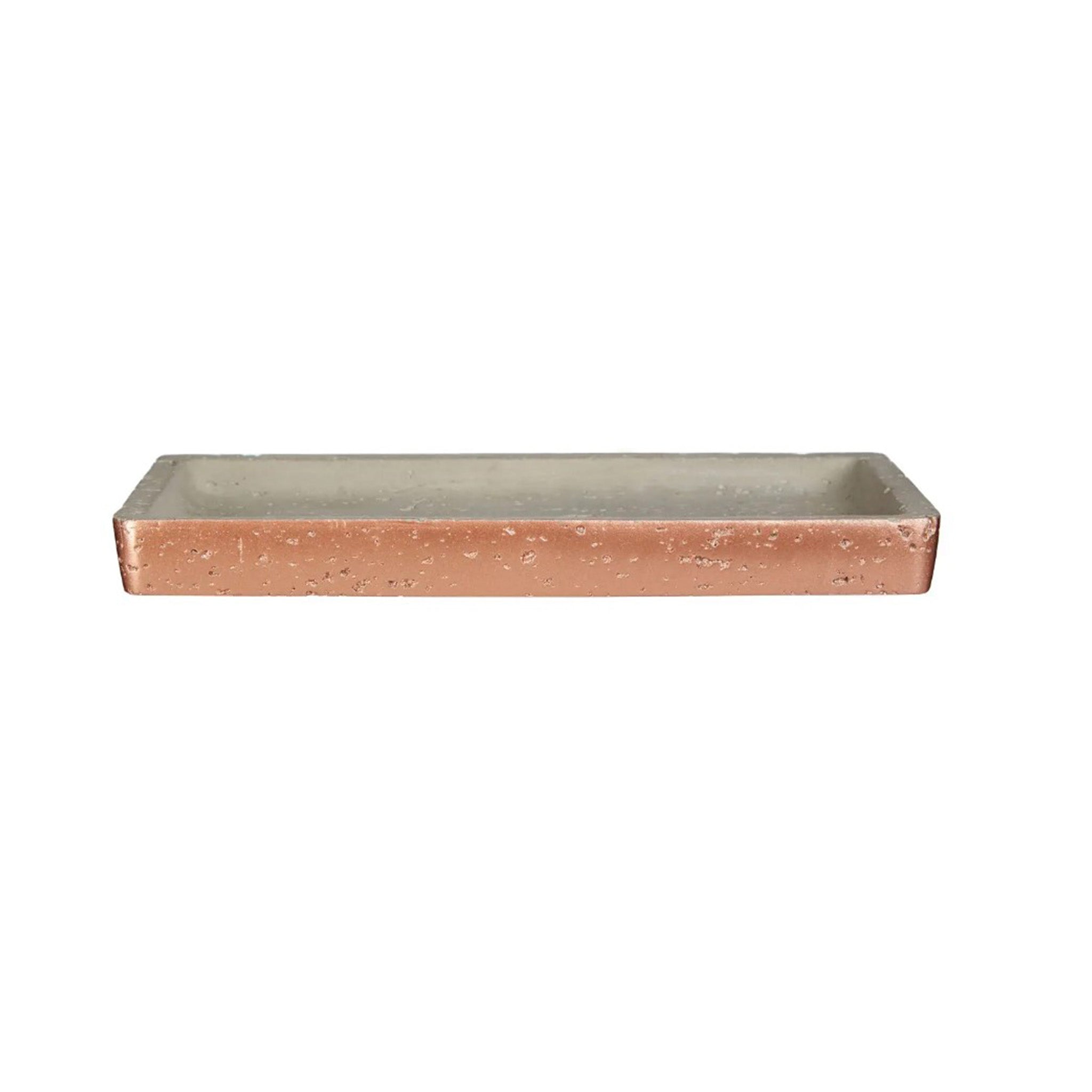 Small concrete bathroom tray with a painted copper outer edge.  Dimensions: H80 x W290 x D190 mm  Delivery: 1-2 weeks